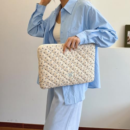 Cute Laptop Sleeve 13-15 inch Laptop Case Aesthetic Quilted Laptop Sleeve Computer Bag with Flower Printing for MacBook (A-Blue, 15inch) - color: A-blue, size: 15inch