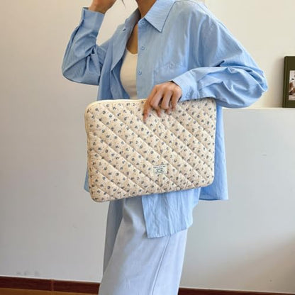 Cute Laptop Sleeve 13-15 inch Laptop Case Aesthetic Quilted Laptop Sleeve Computer Bag with Flower Printing for MacBook (A-Blue, 15inch) - color: A-blue, size: 15inch