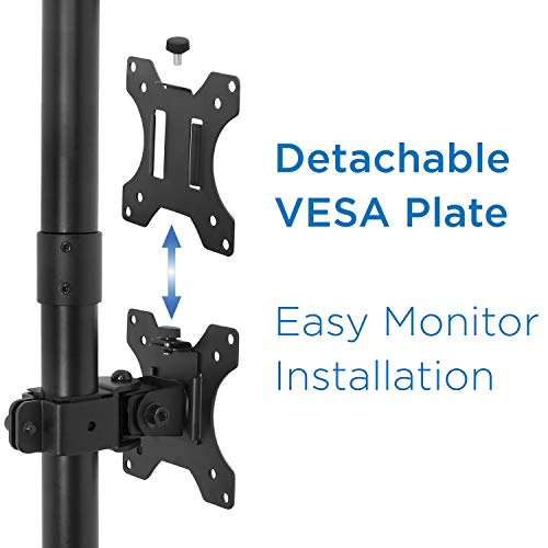 Mount-It! Vertical Dual Monitor Mount, Full Motion Dual Monitor Arm for 13–32" Screens, Heavy Duty Steel, VESA 75x75 100x100, C-Clamp or Grommet Base, Height Adjustable, Tilt Swivel Rotate, Black