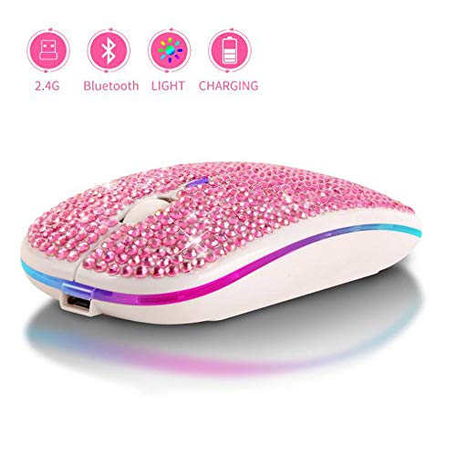 Bluetooth Mouse,Bling Dazzling 2.4GHz Rechargeable Wireless Mouse Slim Mouse with USB Receiver, Compatible with Notebook, PC, Laptop, Computer, MacBook,Great Present idea for Her (Pink) - color: Pink