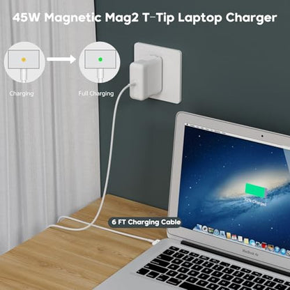 45W Magnetic MacBook Air Charger, Replacement for Mag2 T-Tip Shape AC Power Adapter, Fast Laptop Charging Connector Compatible with MacBook Air 11-inch and 13-inch After Mid 2012 (Between 2012-2017)