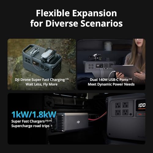DJI Power 1000 V2 100W Foldable Solar Panel Combo, 1024Wh LFP Battery | Solar Generator with IBCPOWER 100W Foldable Solar Panel, 2600W Output, MC4 to XT60 Solar Power Cable, Camping, Road Trip, RV - color: Black-2