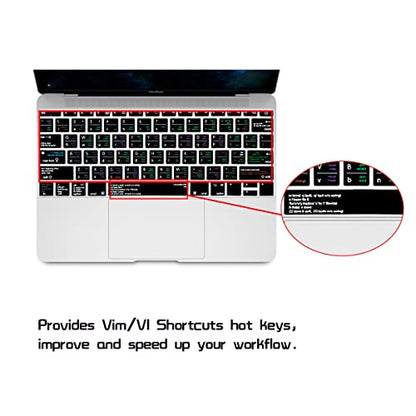 HRH Vim VI Hotkey Silicone Keyboard Cover Skin for MacBook Pro 13" A1708 A1988 No Touch Bar 2018 2017 2016 Release and for MacBook 12" A1534 (2015)&A1931(2018) USA Layout Protective Skin - color: Hotkey-VIM
