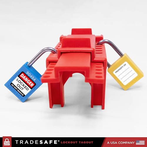 TRADESAFE Adjustable Ball Valve Lockout, 1/2 to 4-1/4 inch Pipe Dia, 2 Pack | Locks Valves In On Or Off Position, Includes Auxiliary Fitting For Larger Valves, Supports Up To 6 Loto Locks