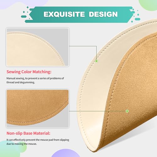 Mouse Pad，Round Mouse Pad，PU Mouse Pad，Leather Mouse Pad with Stitched Edge Micro-Fiber Base with Non-Slip Waterproof，Mouse Pad for Computers，Laptop，9 x 9 Inch (Milky White) - color: Milky White, size: 9L x 9W inches