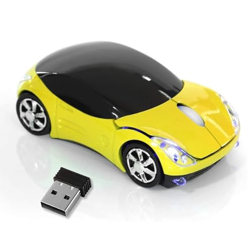 Yellow Wireless Mouse，1600DPI 2.4G with USB Reciver Car Mouse for Computer Wireless Computer Mouse Wireless Cute Wireless Mouse for Laptop Tablet for Mac OS Windows （Yellow） - color: Yellow