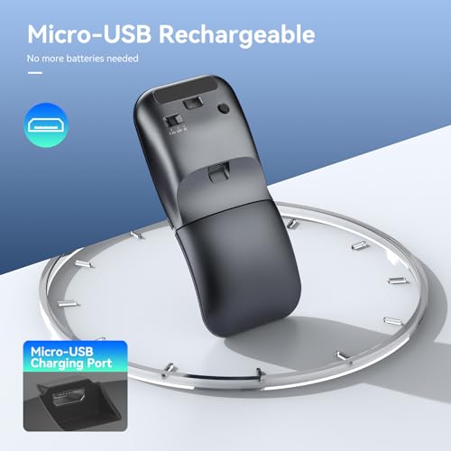 WFB 180° Flip Ultra-Thin Wireless Mouse, Bluetooth 5.0 & 2.4GHz Rechargeable Silent Travel Mouse, Ergonomic Rotatable Design for Laptop, PC, MacBook, Chromebook