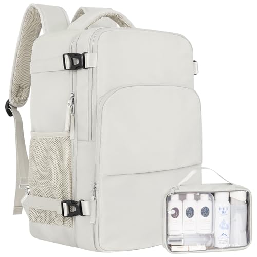 Sinaliy Travel Backpack, TSA Carry on Flight Approved Backpack | Waterproof 17.3 Inch Laptop Backpack with Multi-Pockets, Personal Item Travel Bag for Work, College, Business, Beige - color: Beige, size: X-Large