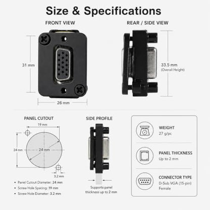 Toronce D R Series Panel-Mount Connector (VGA) - size: VGA