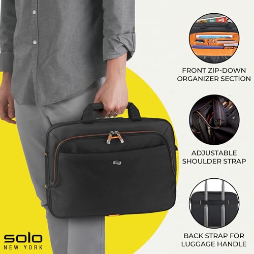 Solo New York Briefcase - 13.3" Laptop Carrying Bag for Women & Men, Brief for Travel & Work - Ace Slim, Black & Orange - size: 13.3"