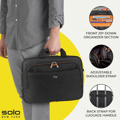 Solo New York Briefcase - 13.3" Laptop Carrying Bag for Women & Men, Brief for Travel & Work - Ace Slim, Black & Orange - size: 13.3"