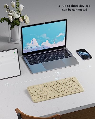 Mini Bluetooth Keyboard, Low Profile Quiet Keys (Khaki) | 78-Key Round Keycaps, Multi-Device Connection for iPad, Tablet, Laptop, PC, Mac - color: KHAKI