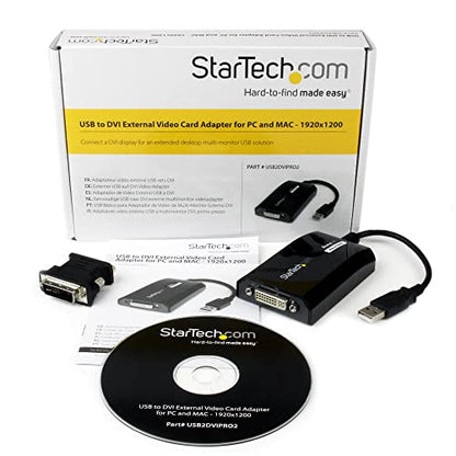 StarTech USB-A 2.0 to DVI Adapter, 1920 x 1200, USB powered (USB2DVIPRO2) | USB to DVI external video and graphics card, Dual monitor display cable, Mac and Windows