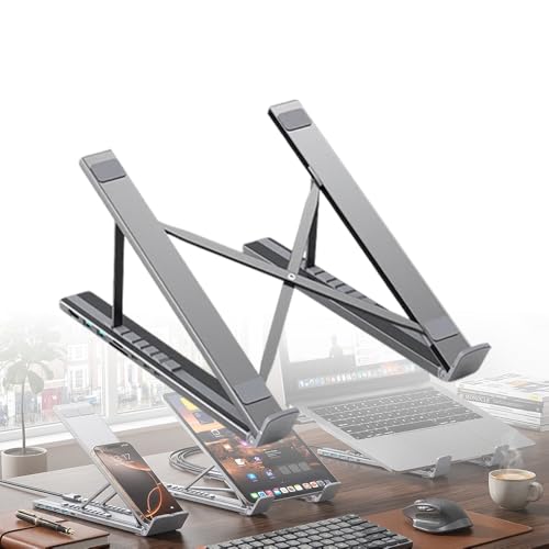 Sakerplus 8-in-1 Laptop Docking Station, Hub7 Foldable Laptop Stand with 4K HDMI, PD 100W USB-C Charging, USB 3.0, SD/TF Card Reader, Adjustable Ergonomic Stand with Anti-Slip Pads