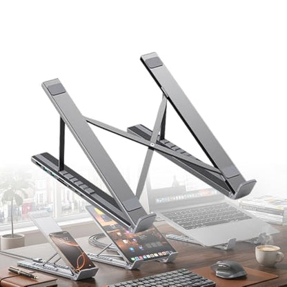 Sakerplus 8-in-1 Laptop Docking Station, Hub7 Foldable Laptop Stand with 4K HDMI, PD 100W USB-C Charging, USB 3.0, SD/TF Card Reader, Adjustable Ergonomic Stand with Anti-Slip Pads