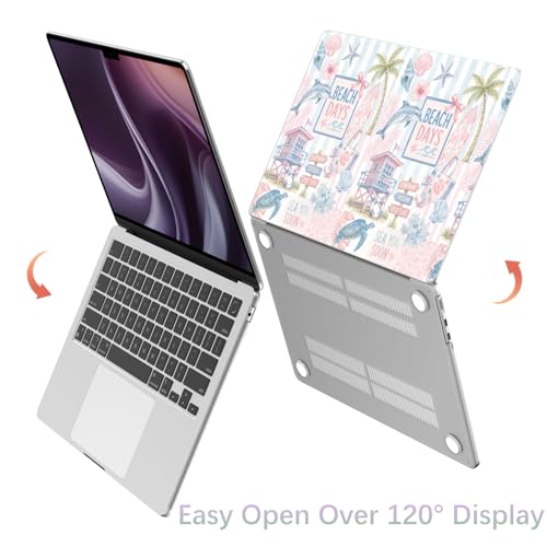 Compatible with MacBook Pro 14 inch Case M5 M4 M3 M2 M1 Pro/Max 2026-2021 A3427 A3426 A3434 A3112 A3185 A3401 A2918 A2992 A2779 A2442, Cute Sea Turtle Beach Palm Tree Hard Shell Matte Cover - color: Beach D, size: MacBook Pro 14 inch