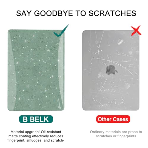 B BELK for MacBook Air 13.3 inch Case M1 A2337 A2179 A1932, Glitter Green | 2021-2018 Released, Sturdy Protective Laptop Hard Shell with 2 Keyboard Covers - color: Sparkling Glitter Green
