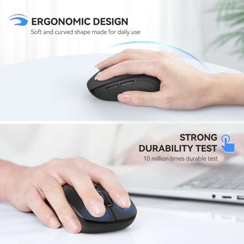 TECKNET Bluetooth Mouse (BT 5.0/3.0+2.4Ghz), 6-Level 4000 DPI Wireless Mice for Laptop, 2-in-1 Ergonomic Computer Portable PC Mouse, Silent Mouse with USB Receiver for Windows/Mac/PC/Notebook - color: Black