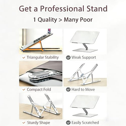 Ergonomic Foldable Computer Stand, 10-Level Height Adjustable Aluminum Laptop Stand, Compatible with 17.3 Inch Laptops, Tablets & Drawing Tablets, for MacBook, HP, Lenovo, Dell (Silver) - color: Silver