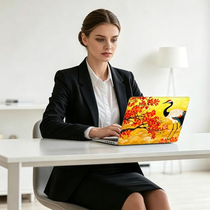 Universal Laptop Skin Decal, 3-Piece Vinyl Protector for 12 13 14 15.6" Notebook, Waterproof Anti-Scratch, Easy Trim & Bubble-Free Finish, Red Flower Tree Crane - color: Red Flower Tree Crane