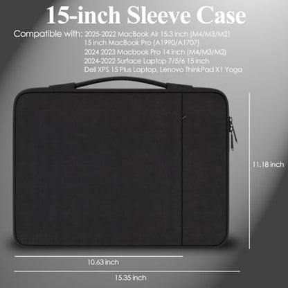 ProElife Sleeve Case for MacBook Air 15 Inch M5 M4, Retractable Handle | Black, Precision Fit , Water-Resistant & Anti-Scratch, Soft Inner with Padded, Extra Pocket, Travel Carry Bag for Home Office