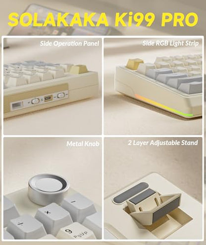 SOLAKAKA KI99 Pro 96% Wireless Gaming Keyboard, RGB Creamy Keyboardw with Knob, Hot-Swappable Pre-Lubed Switches, Gasket Structure Mechanical Keyboards (Beige-White, Non-Silent Version) - color: Beige-White, size: Non-Silent Version