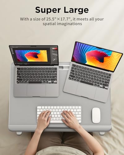 SAIJI Laptop Desk for Bed [Premium XXL Extra Large] with Upgraded Height Angle Adjustable Book Stand,Multi-Purpose Lapdesk Bed Tray Desk for Working Writing Reading Drawing (Grey) - color: Gray