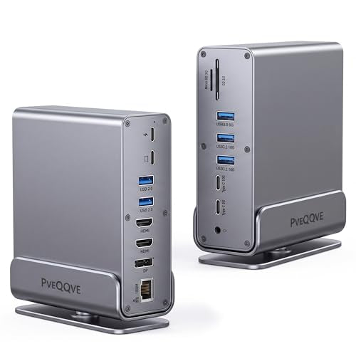 15-in-1 USB C Hub/Docking Station Dual Monitor 2 HDMI with Ethernet PD | 4k HD Triple Display (2x HDMI+1x DP), Gigabit Ethernet, 100W PD Charging, 20X Faster Transfer (10Gbps) with USB 3.2,TF/SD