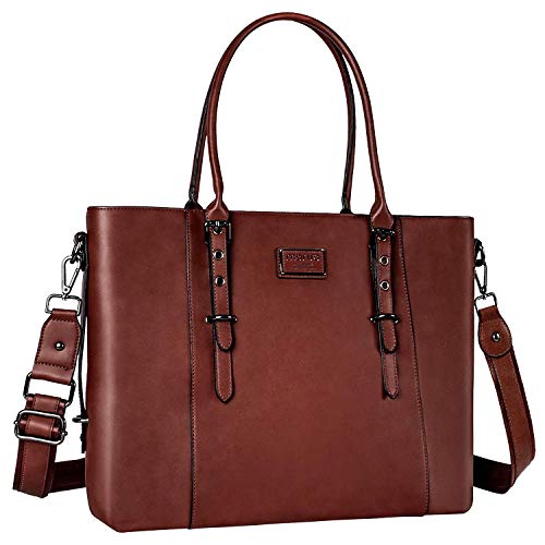 MOSISO Laptop Bag for Women, 13.3 inch Waterproof Vintage PU Leather Briefcase Shoulder Computer Laptop Tote Bag for Office Work, Brown - color: Brown, size: 13.3 inch