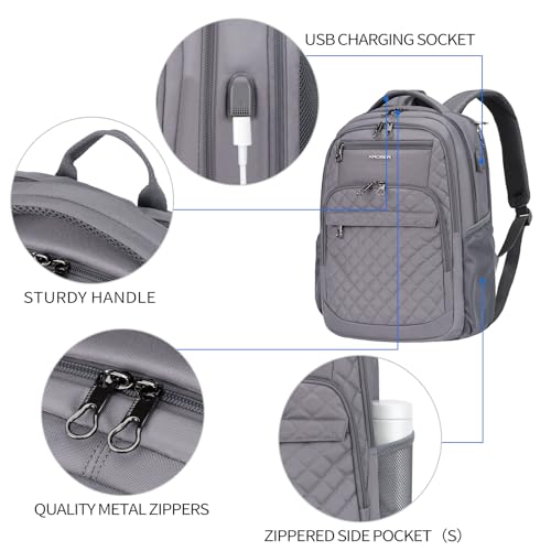 KROSER Travel Laptop Backpack 17 Inch Large Computer Backpack Water-Repellent Daypack with USB Charging Port & Headphone Interface RFID Pockets for Work/Business/College/Men/Women Dark grey(Quilted) - color: Quilted Dark Grey
