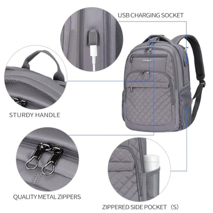 KROSER Travel Laptop Backpack 17 Inch Large Computer Backpack Water-Repellent Daypack with USB Charging Port & Headphone Interface RFID Pockets for Work/Business/College/Men/Women Dark grey(Quilted) - color: Quilted Dark Grey