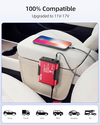 BESTEK 150W Power Inverter 11-17V, 30W USB-C, 18W USB-A Car Charger Adapter | 12V DC to 110V AC Converter, Vehicle Cigarette Lighter Plug Outlet, 10 Layer Protection, ETL Certified, Aluminum Housing-Gray - color: Red
