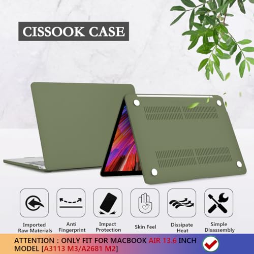 CISSOOK Compatible with MacBook Air 13.6 inch Case M2 M3 M4 M5 | A3449 A3240 A3113 A2681, 5in1 Set Hard Shell Case Keyboard Cover for MacBook Air 13 inch 2022 - 2026, Avocado Green - color: Air13.6inch-Frosted Avocado Green