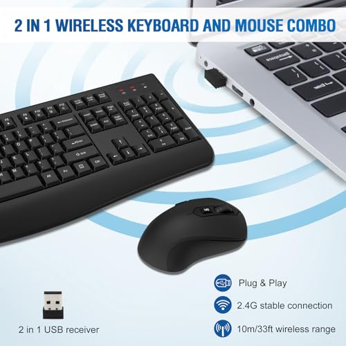 Wireless Keyboard and Mouse Combo, Full-Sized 2.4GHz Wireless Keyboard with Comfortable Palm Rest and Optical Mouse for Windows, Mac OS PC/Desktops/Computer/Laptops (8 Pack) - color: Black-8 Pack