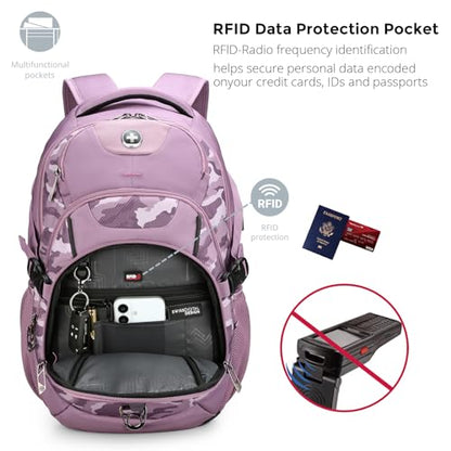 Swissdigital Design Laptop Backpack with USB Charging Port, Travel Backpack Fits 15.6 inches Computer, 31L College School Backpack for Men, Pink Camo | SD803-93 - color: Pink Camo