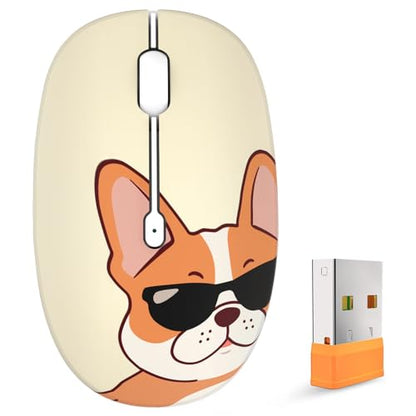 FMOUSE Cute Wireless Mouse, Bluetooth & 2.4GHz Dual Mode with USB Receiver, Silent Click, AA Battery Powered, for Kids Students Teen Girls, Compatible with Laptop Mac iPad PC (Cool French Bulldog) - color: Cool French Bulldog