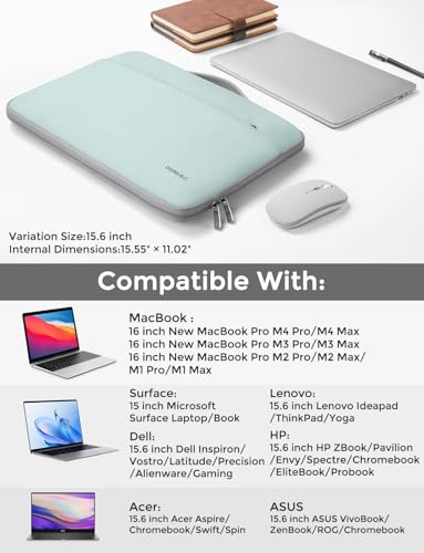 DOMISO 15.6 inch Laptop Case Sleeve Protective Cover Compatible with 16 inch MacBook Pro M4 M3 M2/Pro Max,15.6-16 inch HP Dell ASUS Lenovo Chromebook,Waterproof Computer Cases Bag,Mint Green - color: Mint Green, size: 15.6"