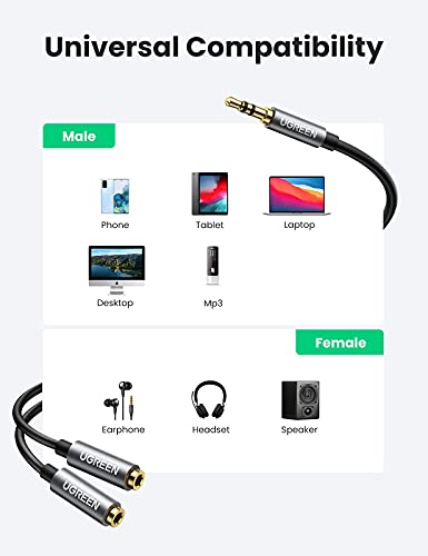 UGREEN Headphone Splitter 3.5mm Y Splitter & 3.5mm Headphone Extension Cable 3FT Bundle