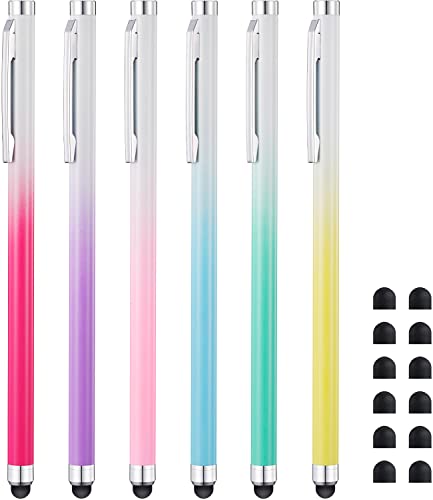 LINFANC Stylus Pen for Touchscreen (6 Pack) Stylus Pen for iPad iPhone | High Sensitivity & Precision for iPad iPhone Tablets Smartphones and All Universal Touch Screen Devices, with Extra 12 Tips - color: Cerise / Purple / Pink / Blue / Green / Yellow