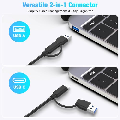 RSHTECH 7-Port Powered USB-C/USB 3.2 Data Hub Splitter, RSH-ST07C-4 | with 3 x 10Gbps USB-3.2(2C + 1A),4 USB-3.0 Ports(2C + 2A), 3.3ft USB-A/USB-C Cable, Touch Switches, and 5V Power Adapter