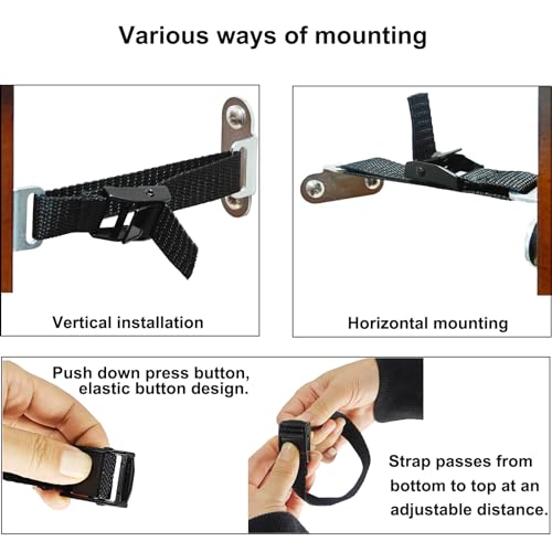 Anti Tip Furniture Anchors,(4 Sets) Adjustable Child Safety Anchors – Earthquake Proof & Baby Proofing Kit for Securing Dressers, TV Stands, Cabinets, Bookshelves.