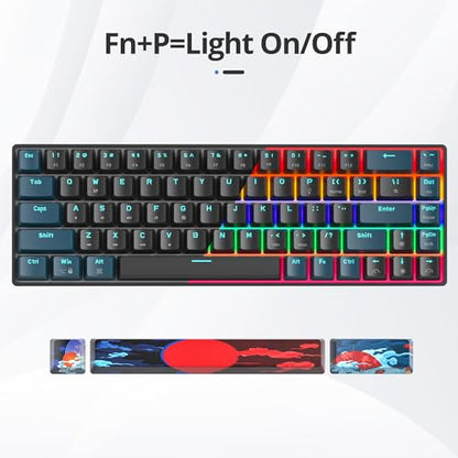 surmen 65% Mechanical Gaming Keyboard with Linear Red Switch, Wired Mini Compact Keyboard 60 Percent Backlit for Laptop Desktop PC Gamers（68 Monster B-Rainbow） - color: 68 Monster B-Rainbow