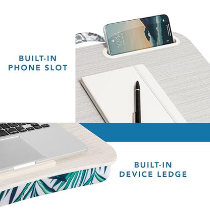 LAPGEAR Designer Lap Desk – Tropical Palm Leaves, Fits 15.6” Laptops | Built-In Phone Slot, Device Ledge, Conforming Microbead Cushion, Carry Handle - color: Palm Leaves, size: Single Lap Desk