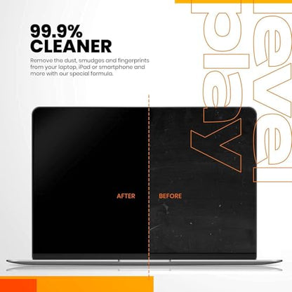 Levelplay Screen Cleaner Kit – Fingerprint-Resistant Touchscreen, Monitor & Lens Cleaner, Alcohol- and Ammonia-Free, Washable Microfiber Wipe (Large), 240 mL (8.1 fl oz) Spray Bottle - size: 240ml Regular-Use Kit