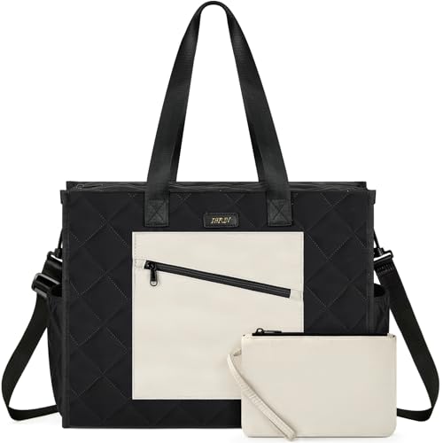 IBFUN Women - Utility Tote Bag with 24 Pockets and Laptop Compartment, Work Tote for Women - color: D6-black Khaki, size: Large
