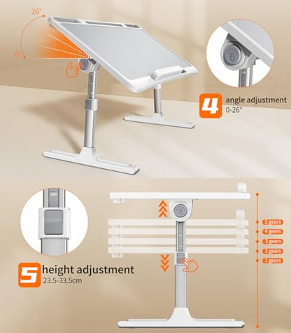 Laptop Desk for Bed,Adjustable Height Lap Desks Bed Tray,Portable Folding Couch Table with Bookstand,Car Rear Seat Sofa Floor Laptop Tray Stand for Adults Kids Eating Breakfast,Writing,Reading - size: Standard