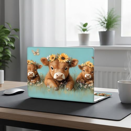 Aesthetic Laptop Skin Cover,12-15.6 Inch Universal Vinyl Sticker Decal,Waterproof Scratch-Resistant Notebook Wrap,Removable Residue-Free Protector,Cows Sunflowers Butterflies - color: Cows Sunflowers Butterflies