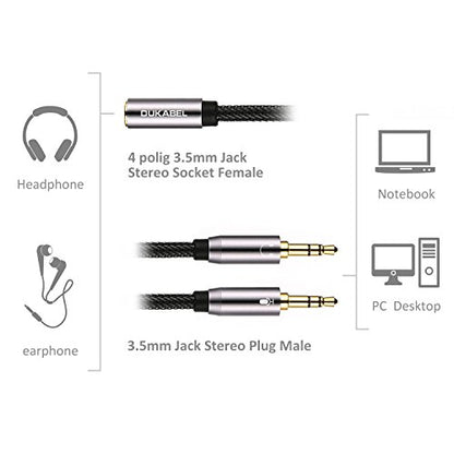 Gold-Plated & Strong Braided Y Splitter Audio Cable - Separate Microphone & Headphone Port Gaming Headset Earphone Adapter - TopSeries (12inch / 30cm) | 24K Gold-Plated, Double Shielding, Connect a TRRS Headset or Mic to Computers with 2 separate micropho