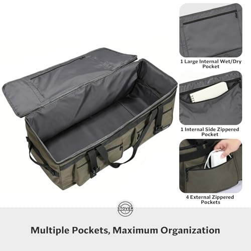 45/80/100L U-Zip Rolling Duffel Bag with Wheels, X-Large Durable Travel Duffle + Toiletry Bag, Lay-Flat Opening, Packable w/Shoulder Straps- Use as Luggage or Backpack, Men/Women (Green) - color: U-Zip Green