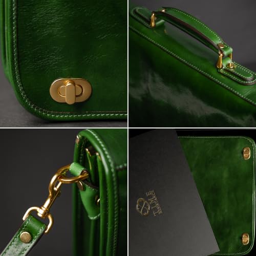 Time Resistance Leather Briefcase for Men - Italian Full Grain Leather Laptop Bag - Messenger Bag - Gift Box Included - color: Green